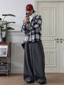 HUEFORM Men's Old Money Solid Color Casual Pants Men Baggy Wide Pants Woolen Fabric: Cold-Proof And Warm, With A Stiff Shape For Men Winter - Black - View 2