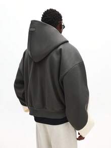 SUMWON 超大拉链连帽衫，带抽绳，拼色设计，休闲街头风运动衫，长袖，秋冬分层