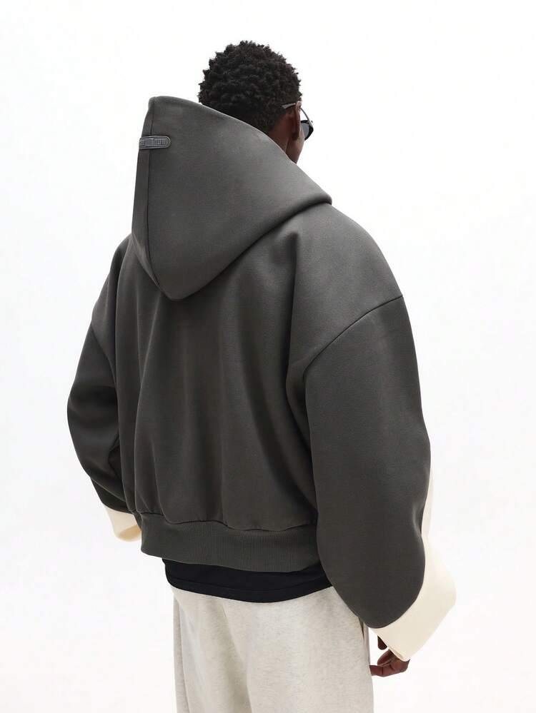 Kapuzenpullover mit durchgehendem Reißverschluss und Farbblockdesign und Kordelzug