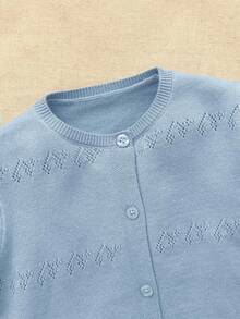 Blossori Young Girls' French Elegant Front Button Round Neck Long Sleeve Knit Cardigan Autumn Winter Clothes ForGirln