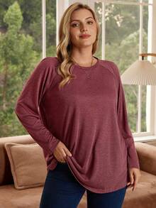 Rosumi Plus Size Round Neck Long Sleeve Casual Loose Soft Appealing Winter T-Shirt,Fall Clothes