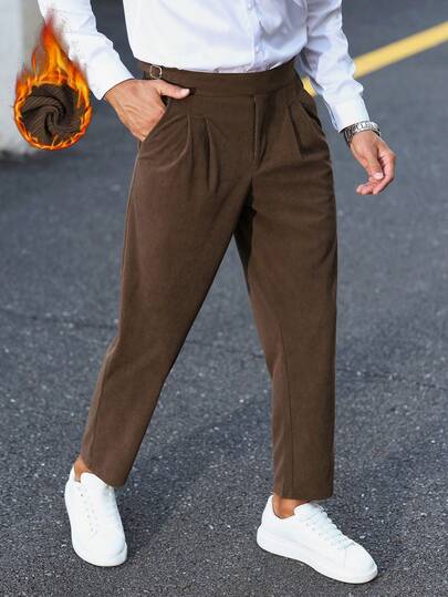 Manfinity CasualCool 男士休闲百搭通勤纯色锥形裤，棕色西裤，冬季款