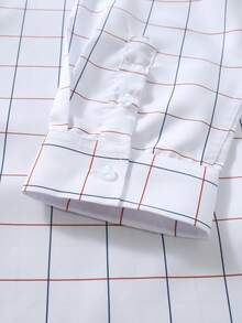 Manfinity Mode 大码男式常规版型长袖前扣格子休闲衬衫 - 白色 - 查看 6