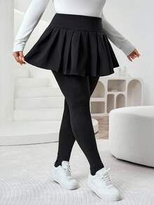 SHEIN CURVE+ Quần legging lót lưới màu đen cỡ lớn giữ nhiệt, mùa thu/đông - màu đen - Xem 7