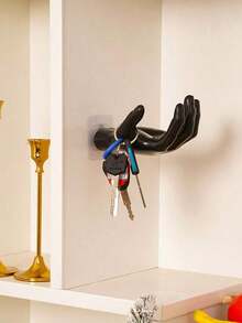 1pc Solid Wall Hook, Creative Hand Design Punch-Free Wall Hook For Home - Black - View 2