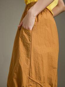 Elnivra Y2K 时尚焦糖棕卡其色女式秋冬不对称抽绳A字裙，复古美式休闲简约工装风返校季街头时尚