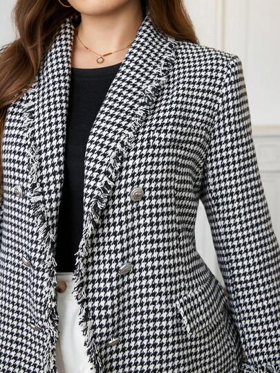 SHEIN Clasi Blazer de talla grande con estampado de pata de gallo, de moda para el transporte en otoño