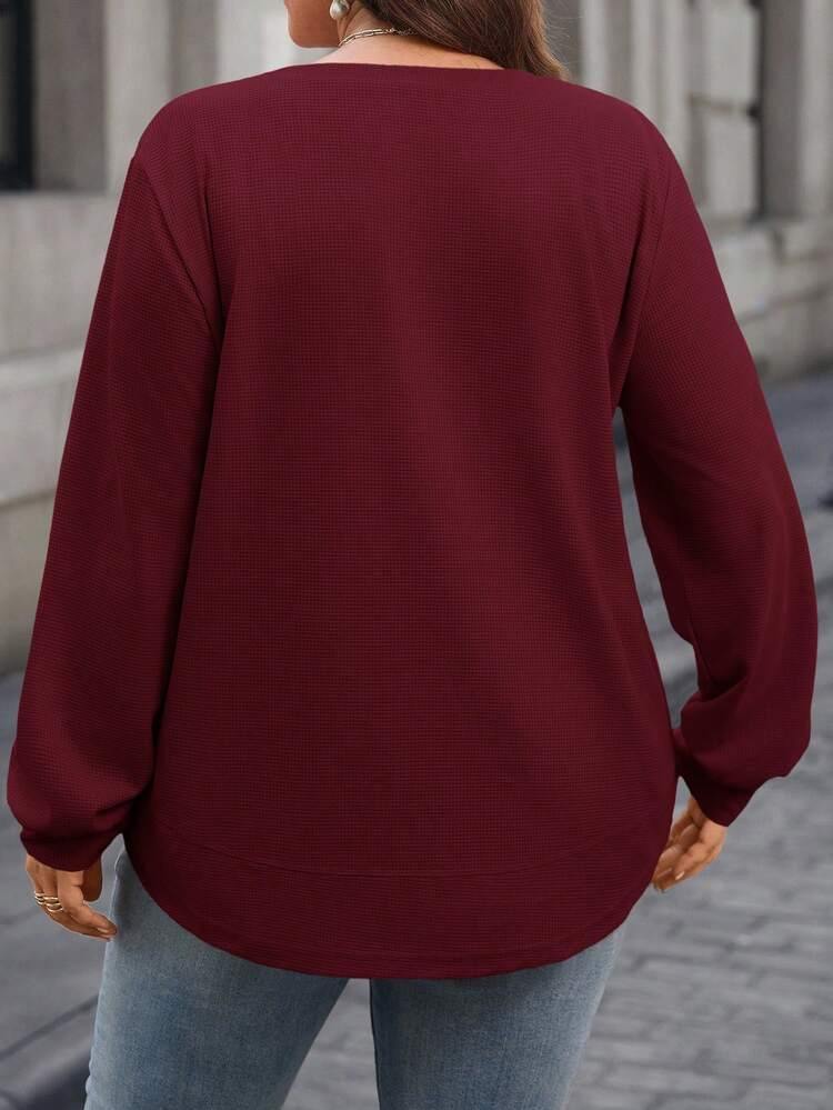 Plus Size Women's Solid Color Round Neck Long Sleeve Casual Loose Sweatshirt, Winter Clothes For Women,New Year Clothes