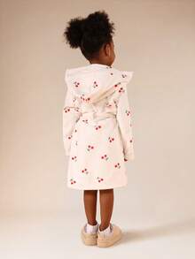SUMWON Toddler Girls Lovely Cherry Print Hooded Bathrobe For Girls Cozy Long Sleeve Terry Robe With Tie Belt Soft Sleepwear Lounge-Wear,Christmas Pajamas,Kids Pajamas