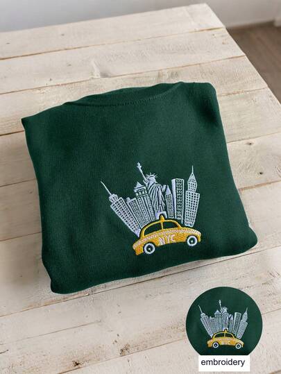 INAWLY Women's City Name Embroidered Crew Neck Loose Fit Casual Sweatshirt