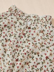 SHEIN Tween Girls' Casual Ditsy Floral Long Sleeve Woven Dress Thanksgiving Suitable For Autumn/Winter Long Sleeve Dresses Suitable For Daily, Celebration, Autumn & Winter Outfits For Easy Comfort, Autumn & Winter Layers For Girls, Stylish Girls