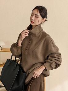 Dazy-Less Women's Loose Casual Sweatshirt, Fashion Business Casual Style, Autumn/Winter - Brown - View 8