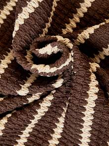 SHEIN Striped Polo Shirt & Pants Set FoTeen Girls, Suitable For Spring & Autumn - Coffee Brown - View 8