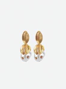 Opalesca Women Hoop Earrings,For Mom/Women/Girl/Mother,Fall/Autumn/Winter,Outfits,Old Money,Premium,Pearl,Elegant,Fairycore/Fairy - Yellow Gold - View 2