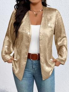 EMERY ROSE Plus Size Women Casual Versatile Blazer Jacket - Khaki - View 4