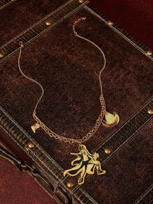 HARRY POTTER X SHEIN 1pc Women's Fashionable Figure Graphic Casual Necklace - Gold - View 2