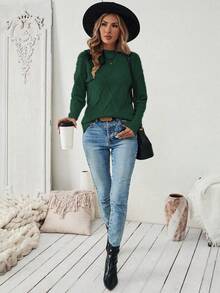 EMERY ROSE Einfarbiger Rundhals Lässig Slim Fit Pullover Langarm Pullover