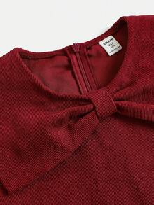 Gaun Elegan Lengan Panjang Berlipit dengan Hiasan Ruffle Patchwork Corduroy untuk Remaja Perempuan, Kasual dan Chic, Cocok untuk Musim Gugur/Dingin - Merah - View 3