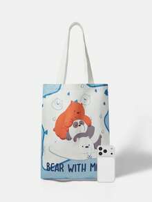 We Bare Bears X SHEIN حقيبة يد محمولة متعددة الاستخدامات وجميلة بطبعات الحروف والرسوم الكرتونية للنساء - كرتون - مشاهدة 3