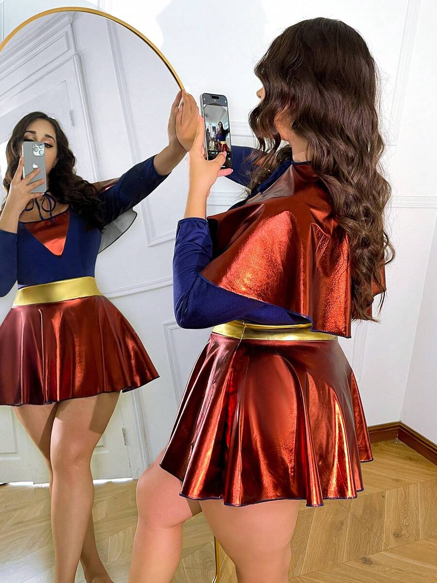 Fantasy Costume Fantasy Costume 大码女式撞色圆领长袖内衣三件套 - 彩色 - 查看 1