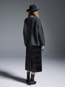 INAWLY Áo khoác len cardigan Niche Fleece cao cấp mới về cho nữ - Màu xám đen - Xem 2