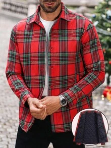 Manfinity CasualCool Giacca di cotone imbottita leggera a quadri rossi da uomo per autunno/inverno, con colletto alla coreana e design con bottoni, casual, regalo per il fidanzato, stile di strada, camicia di flanella a quadri per uomo, manica lunga, abbigliamento casual di strada, giacca a quadri per uomo per uso quotidiano, tempo libero, weekend, attività all'aperto, viaggi, ambienti di lavoro rilassati o occasioni semi-formali, regalo per il fidanzato/marito, regalo di anniversario, Natale