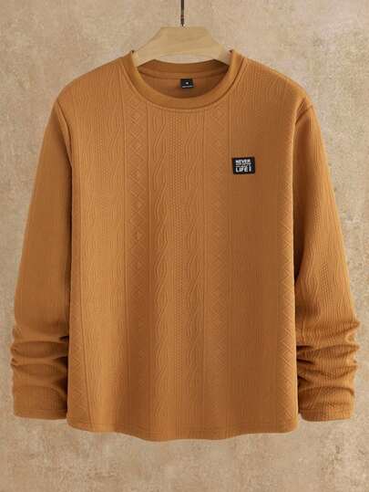 HIMLAND Camiseta casual de manga larga de cuello redondo de unicolor con relieve versátil para hombres