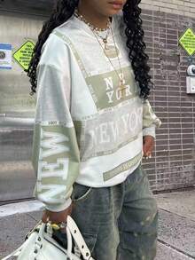 Rovax 女式休闲字母印花宽松圆领长袖运动衫，秋季 - 彩色 - 查看 3