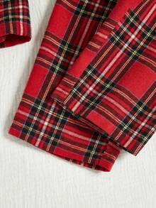 SHEIN 2pcs Young Boy Casual Plaid Simple Placket New Button Red Christmas Pocket Elastic Waist Pajama Set Winter Winter - Multicolor - View 5
