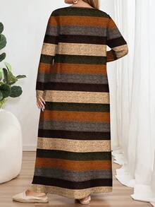 EMERY ROSE Váy cổ tròn dài tay họa tiết sọc cổ điển cỡ lớn, phù hợp cho mùa thu/đông - Nhiều màu - Xem 4