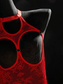 SpicyHot Women's Sheer Lace Backless Sexy Nightgown, Christmas - Red - View 3