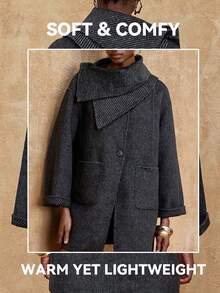 Lumalex VITNOS 新款奢华羊毛大衣，秋冬高端休闲宽松长袖双面女式外套，配围巾，秋季新款女装，冬季，休闲优雅，时尚秋季，周末度假，晚宴，秋冬工作装，今冬时尚单品，御寒外套，新年，生日礼物，冬季奢华外套，适合约会、外出、夜生活、婚礼、假日、生日等场合，温暖舒适的秋冬女装 - 黑色 - 查看 4