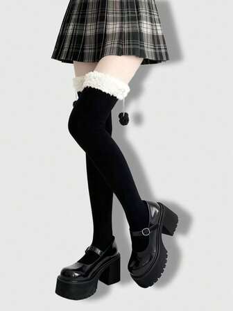 Goth 1 Paar hochelastische schwarze Oberschenkel-Overknee-Socken für Frauen