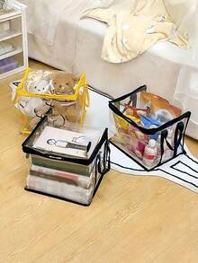 1/3个装大容量透明PVC收纳袋，防水可折叠拉链手提整理袋，带提手，适用于学校、大学宿舍、办公室用品、家居收纳、旅行打包、衣柜收纳等。