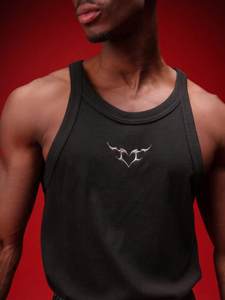 Ribbed Tank Top With Metallic Graphics