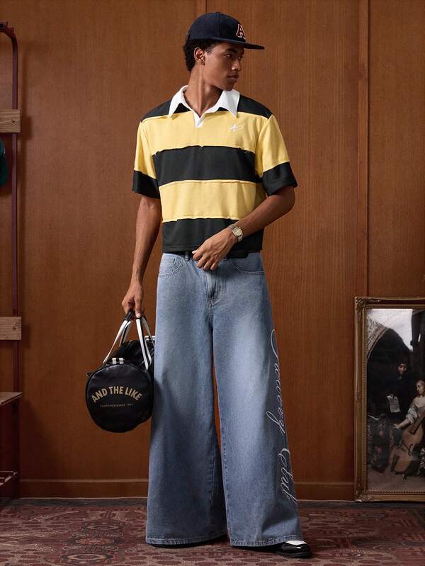 SWAVVY Men's Striped Short Sleeve Casual/Business Polo Shirt