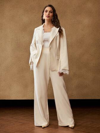 MOTF PREMIUM CONJUNTO DE 2 PIEZAS TALLA GRANDE DE ENCAJE Y PARCHES, BEIGE