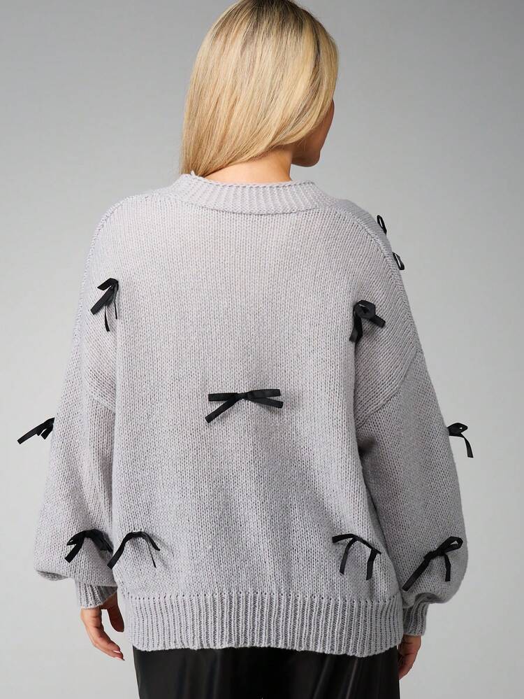 MISSGUIDED Oversized Button Up Cardigan With Black Bow Details And Long Sleeves For Fall Winter Layering