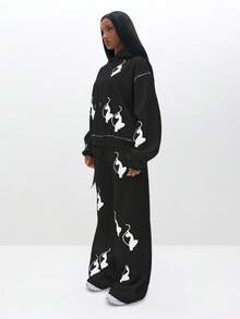 BABYPHAT Oversized Cozy Logo Print Pullover Sweatshirt For Autumn Winter Casual Loungewear - Black - View 4