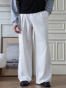 Manfinity Homme Pantalones de traje casuales de hombre a rayas blancas - Blanco - Ver 5