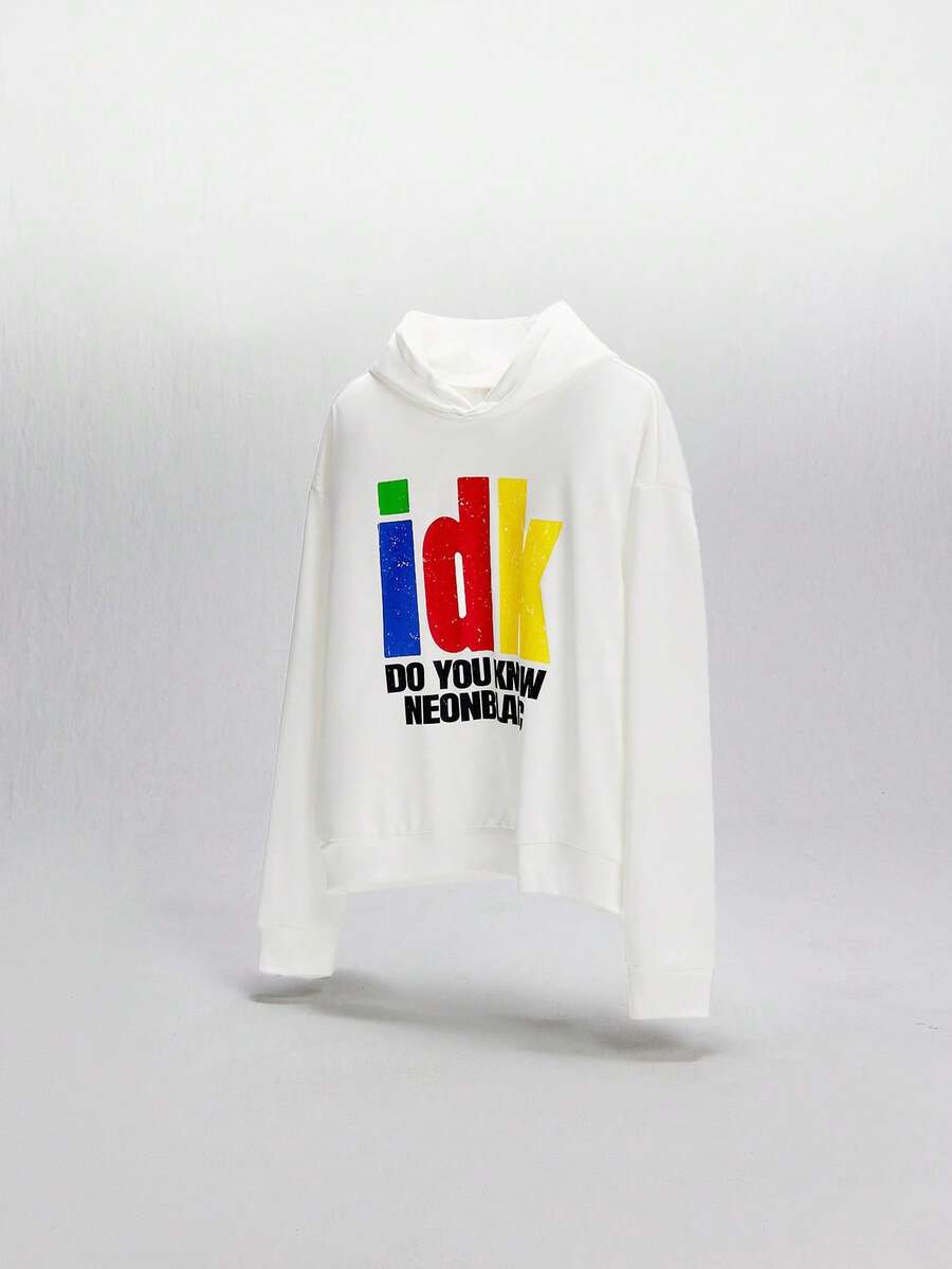 NEON BLANC Moletom com capuz masculino casual com estampa gráfica colorida e manga comprida, versátil para uso diário - Branco - Ver 1