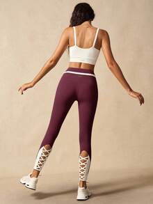 VARSIVA Women Leggings Women's Long Knitted Sports Leggings With Stylish Lace-Up Detail And Functional Pocket Cut Out Leggings Light Grey Leggings Criss Cross Leggings Workout Leggings Yoga Leggings