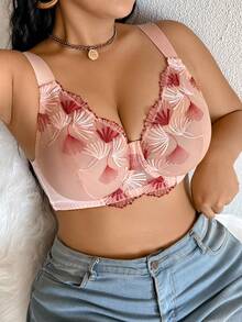 Sutien de damă Plus Size, culoare solidă, sexy, romantic, brodat cu frunze de arțar, cu bretele late reglabile, ridicare și susținere cu armătură 1 buc. - Roz Coral - Vizualizare 10