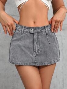 SHEIN Tall Jupe en jean délavée, taille basse, super courte