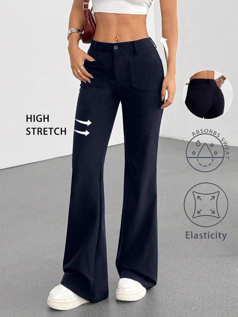 Flirla 2025 新款女士修身优雅休闲喇叭裤 - 藏蓝色 - 查看 1