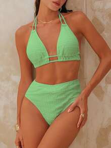 Swim Chiccia 女士纯色吊带性感比基尼两件套泳衣套装 - 綠色 - 查看 6