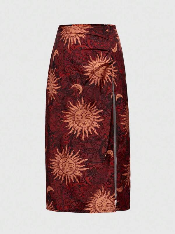 ROMWE Hippie Faldas de mujer versátiles con abertura en el bajo, de estilo retro y casual