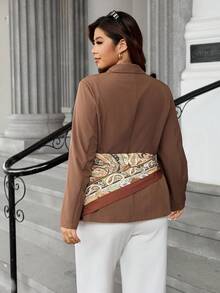 Easura Plus Size Women's Autumn Fashionable Lapel Scarf Belt Waist Tie High-End Lightweight Luxury Blazer - Khaki - View 2
