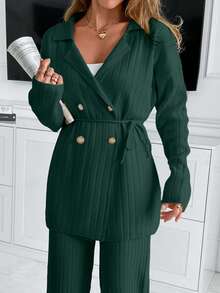 EURMUSE Handmade Stitch Embroidery Sweater And Pant Knit Set - Dark Green - View 5