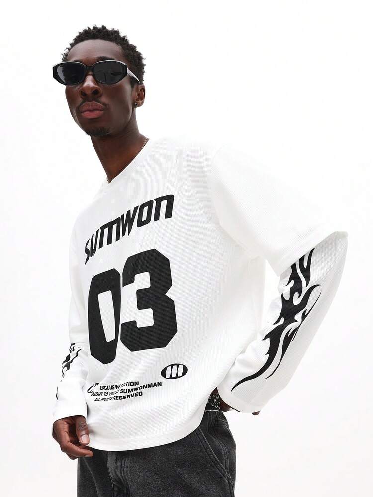 Long Sleeve Graphic Tee With Flame Design